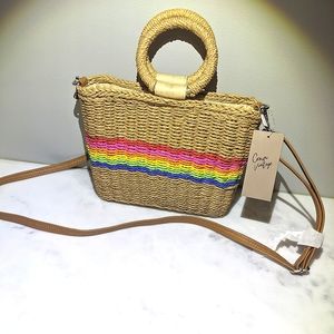 Crown Vintage Woven Bag / Rainbow Print Woven Purse